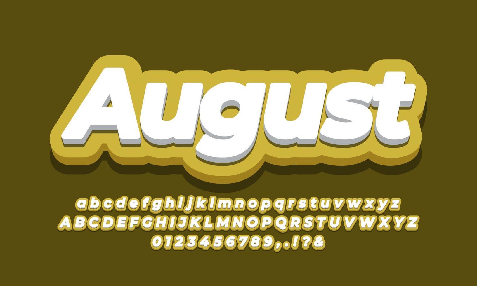 agosto mes texto 3d amarillo diseño vector