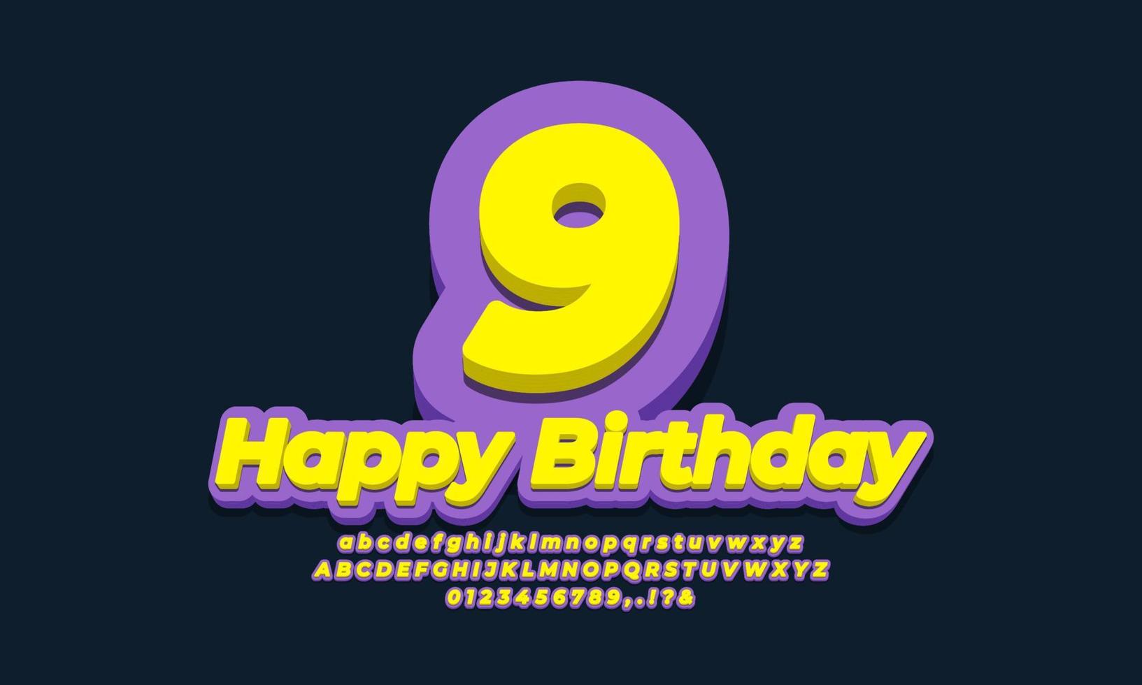 number nine year celebration birthday font 3d yellow purple design vector