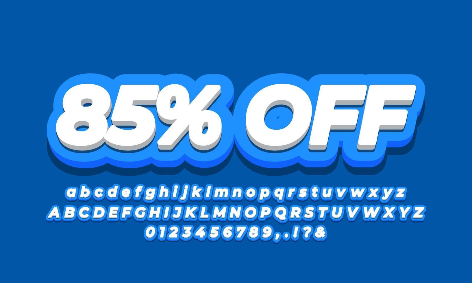 85 percent sale discount promotion text 3d blue template vector