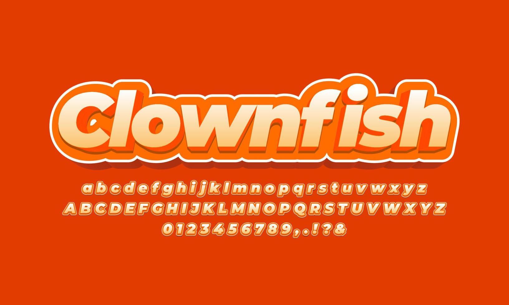 diseño de efecto de texto de pez payaso naranja vector