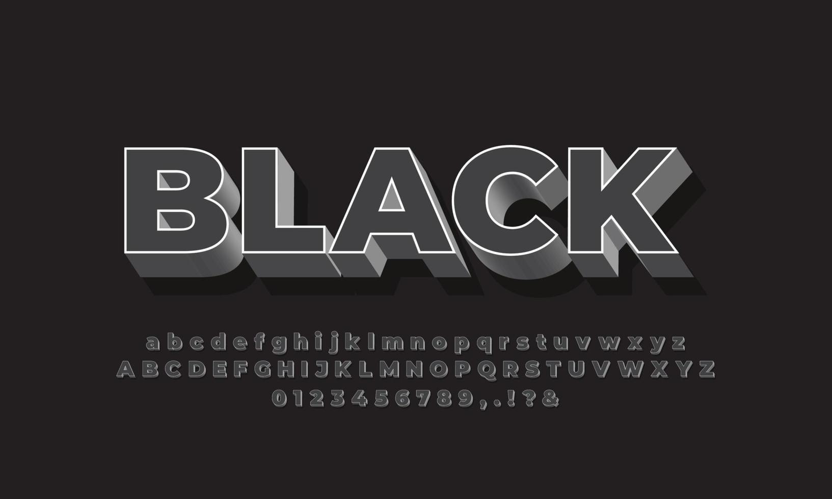 efecto de texto o efecto de fuente negro suave 3d moderno vector