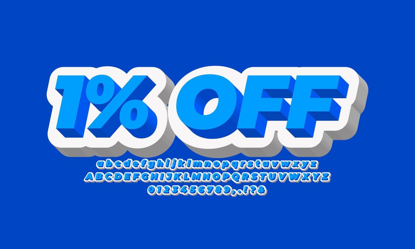 1 percent off one percent sale discount promotion font  3d white blue vector