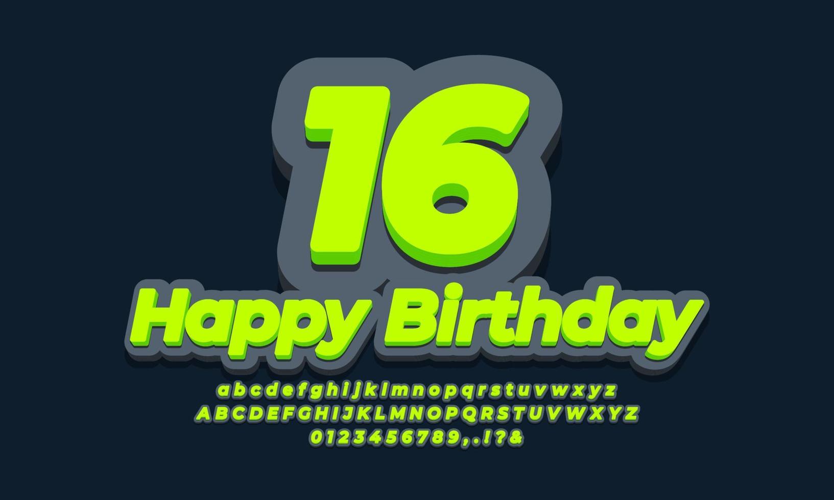 number sixteen year celebration birthday abstract 3d  green design vector