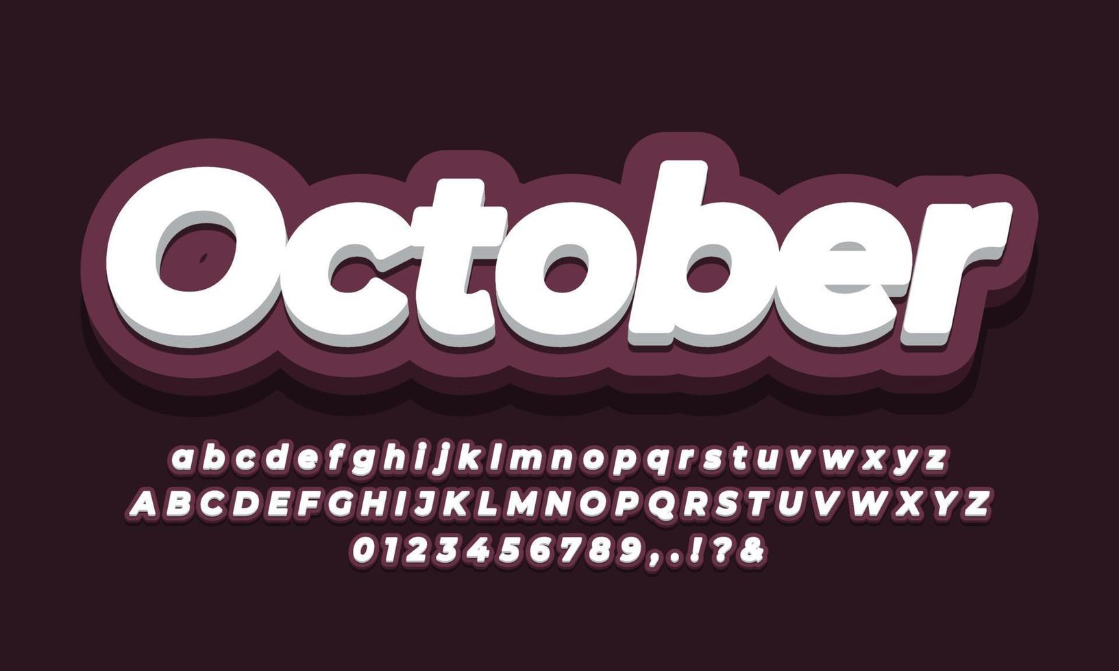 mes de octubre texto 3d diseño morado vector