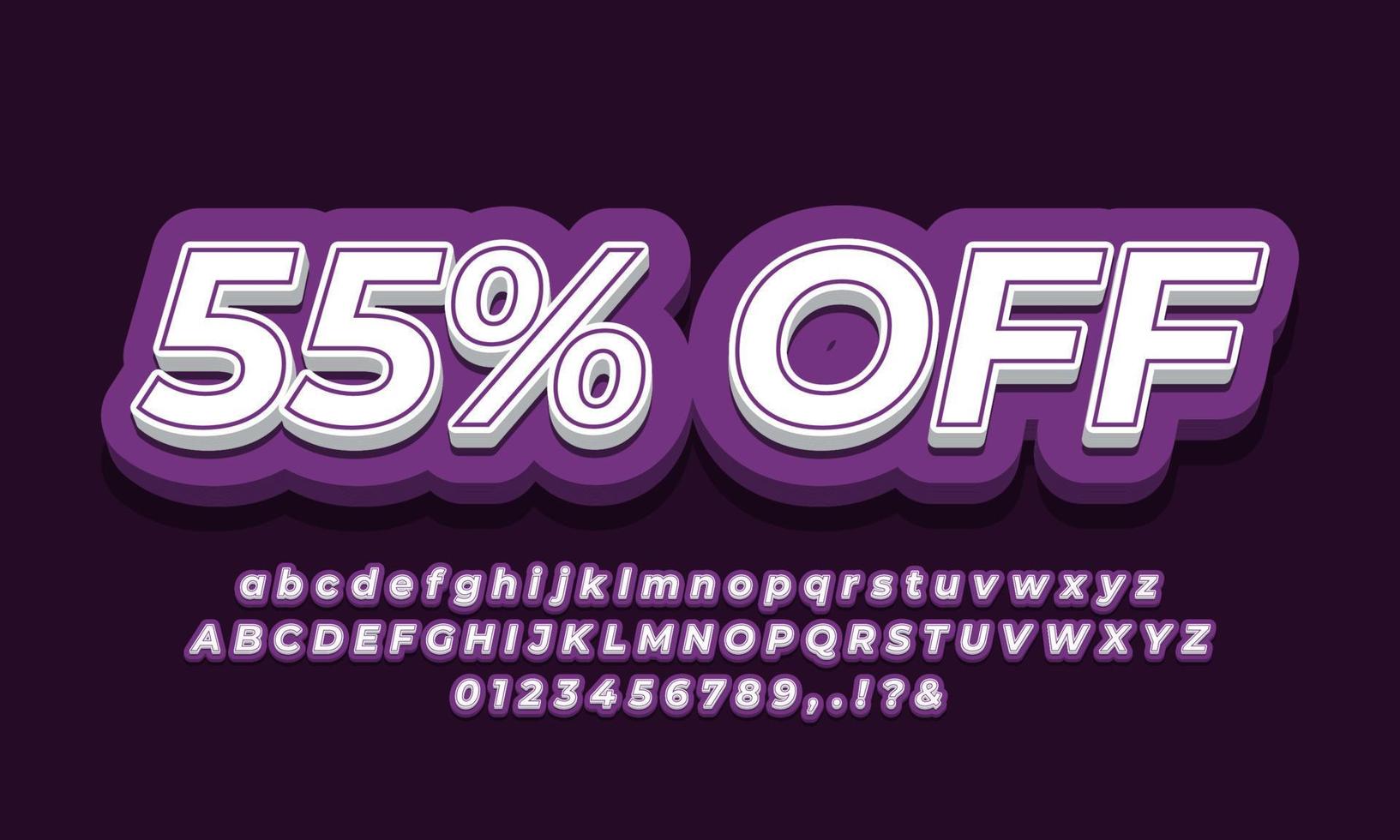 55 percent off sale discount promotion text 3d purple vector