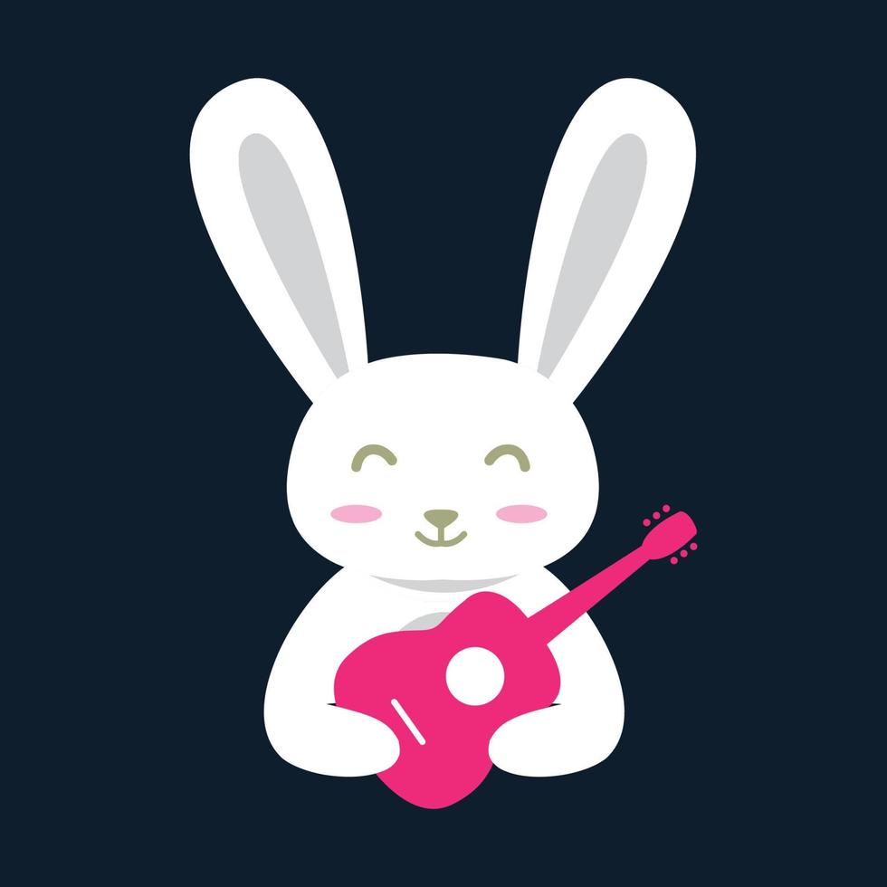 animales mascotas conejo con guitarra lindo logo vector icono diseño