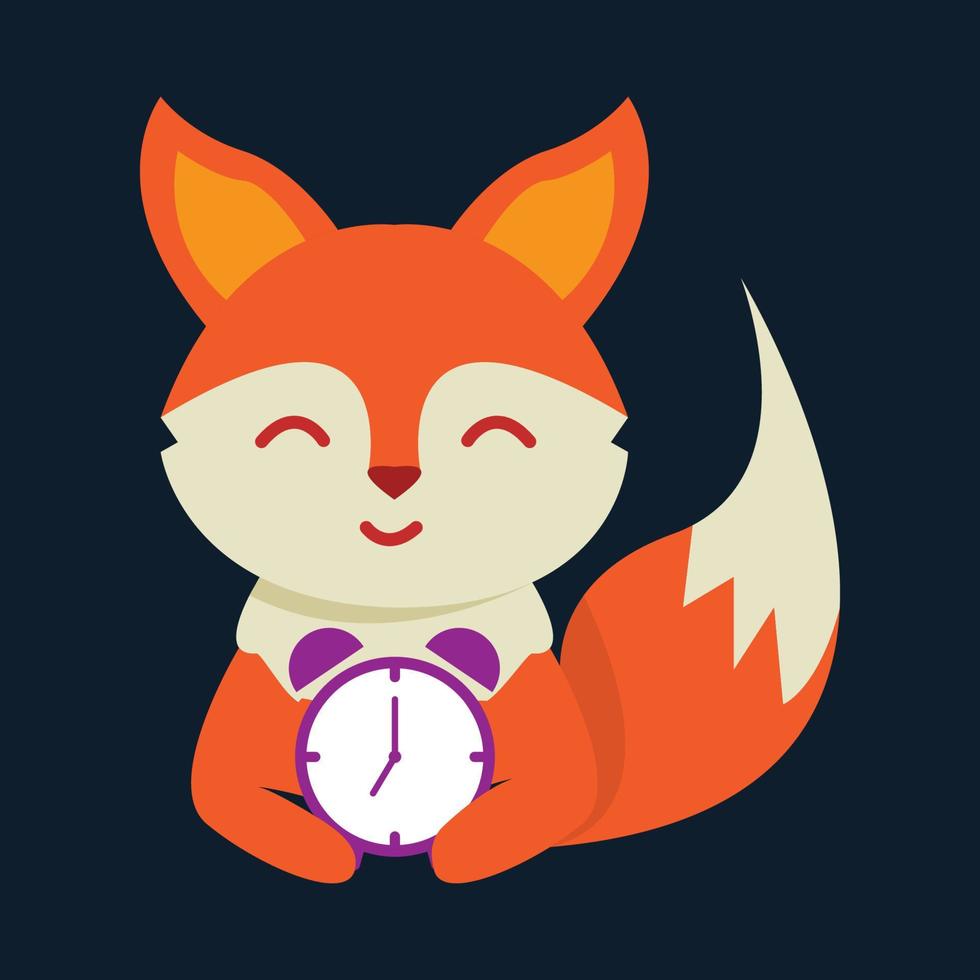 zorro animal con diseño de icono de vector de logotipo de reloj