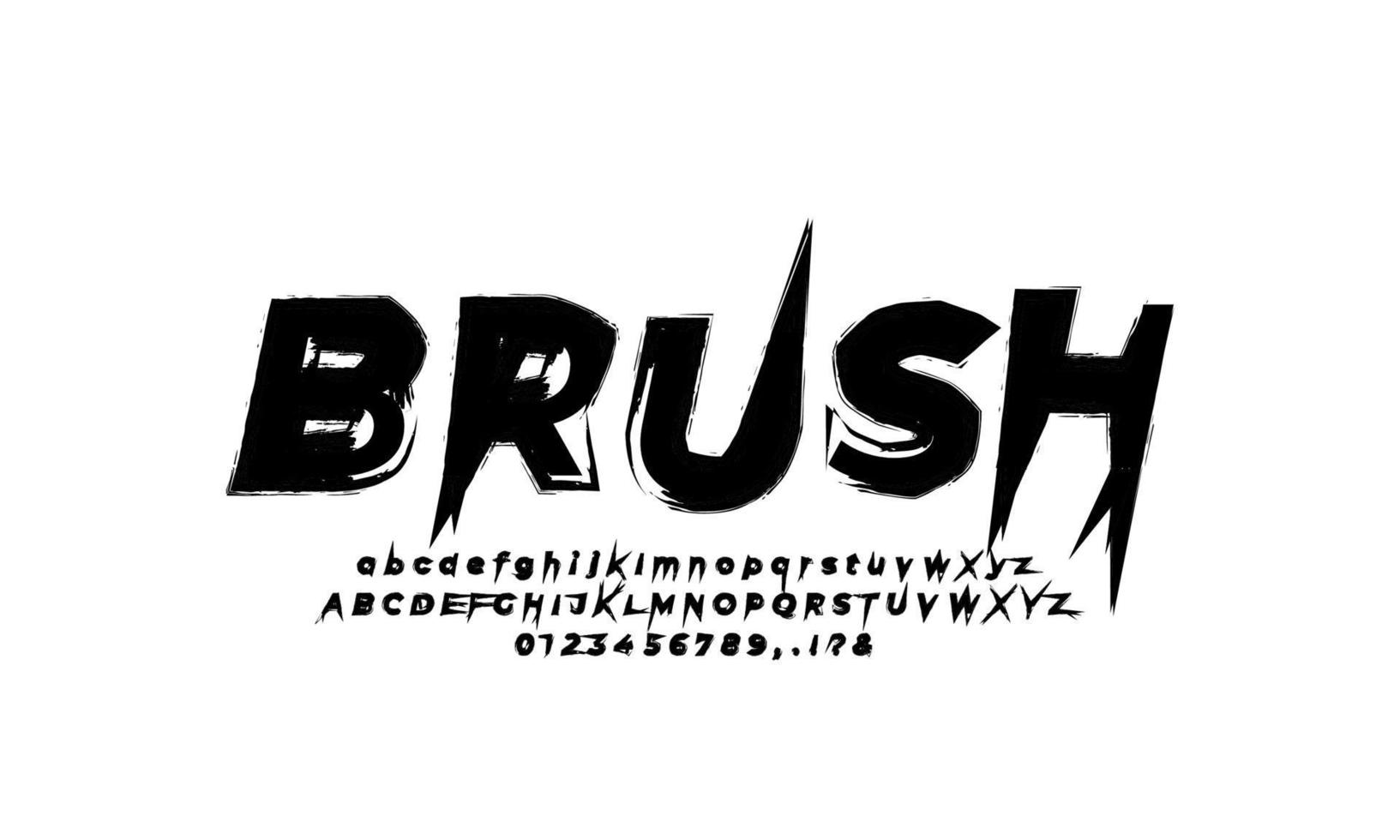 Brush font paint art black and white alphabet numbering vector design