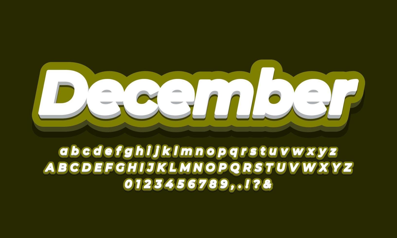 mes de diciembre texto 3d diseño verde vector