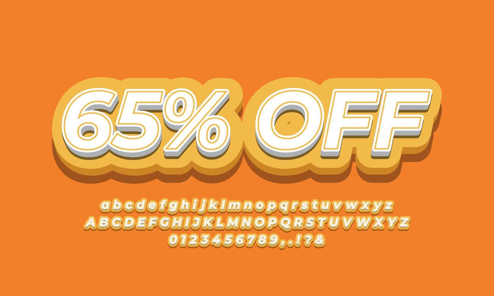 65 percent off sale discount promotion text 3d orange yellow vector