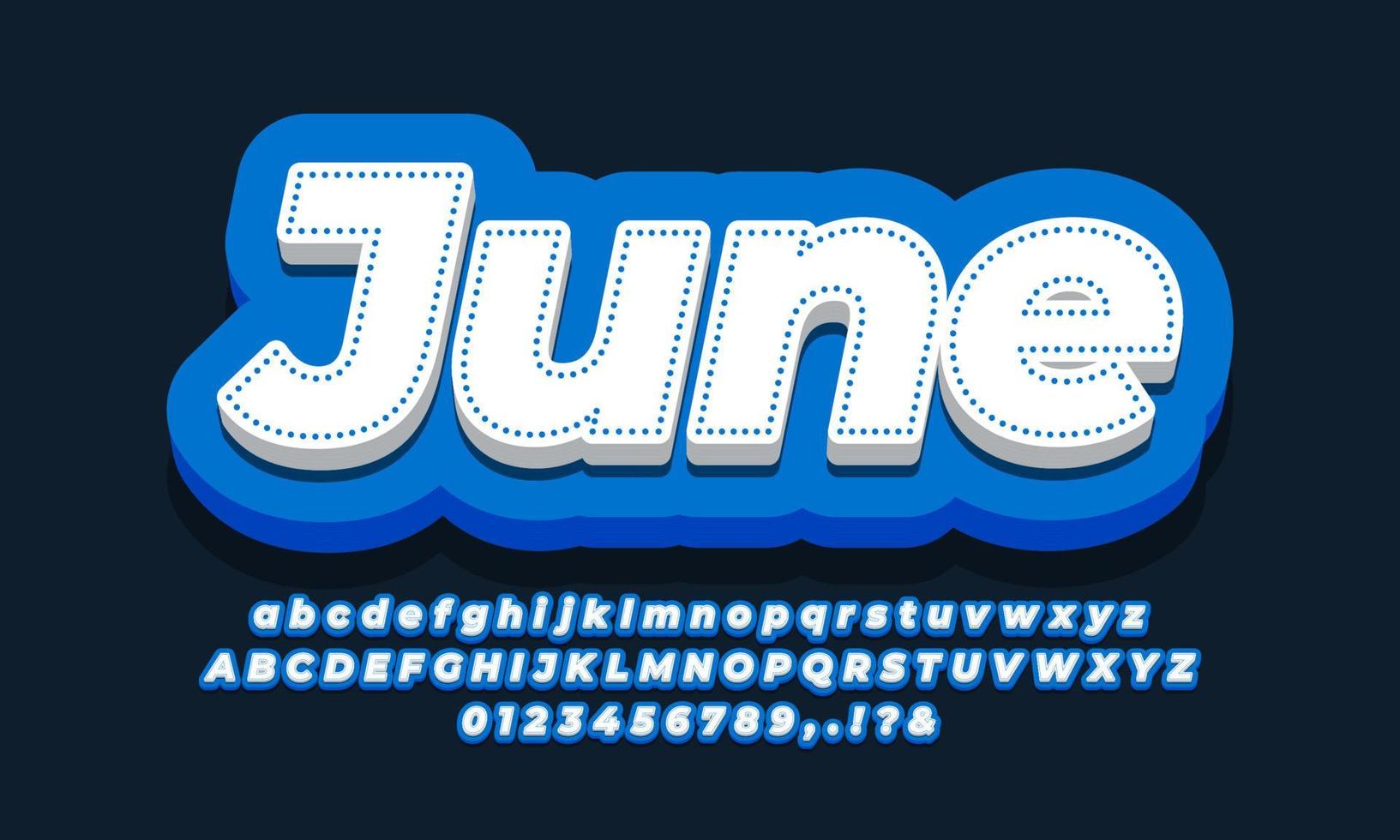 June month font  3d blue design vector
