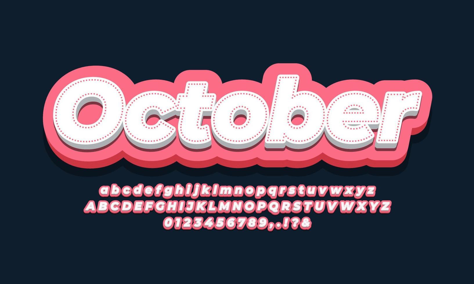 mes de octubre fuente 3d diseño rosa vector
