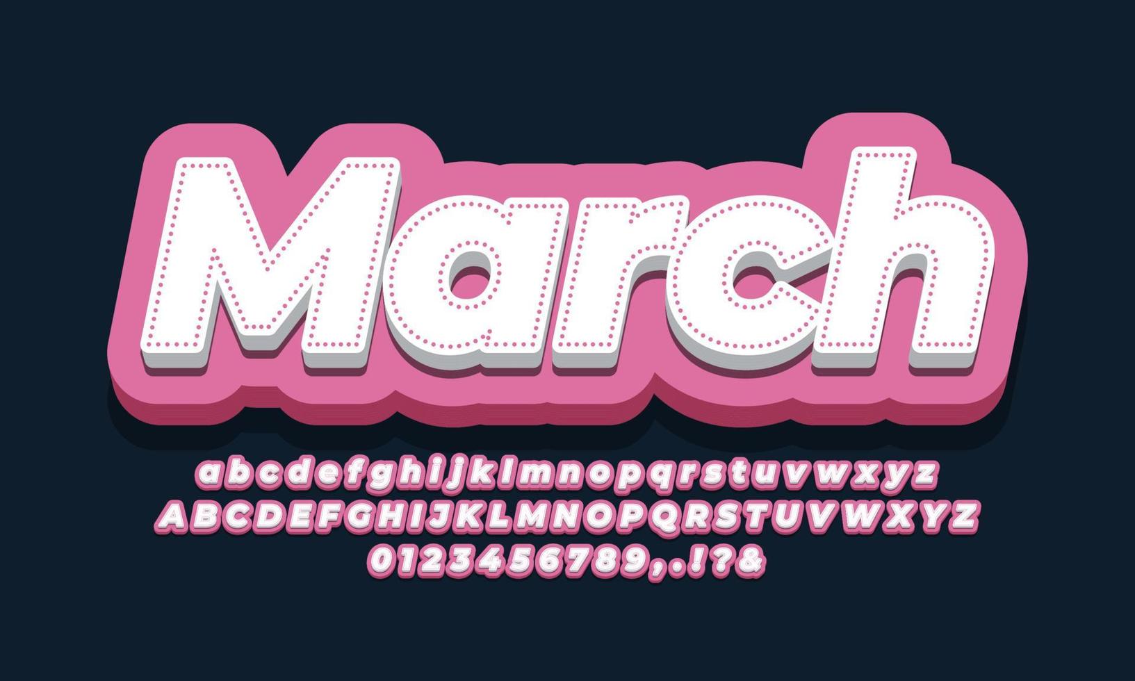 March month font  3d pink design vector