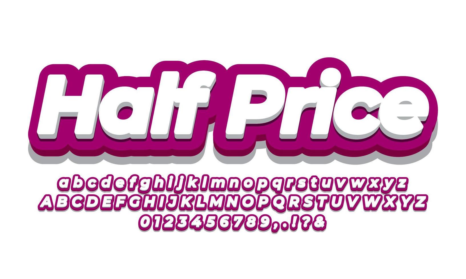 Half Price sale discount promotion text 3d purple template vector