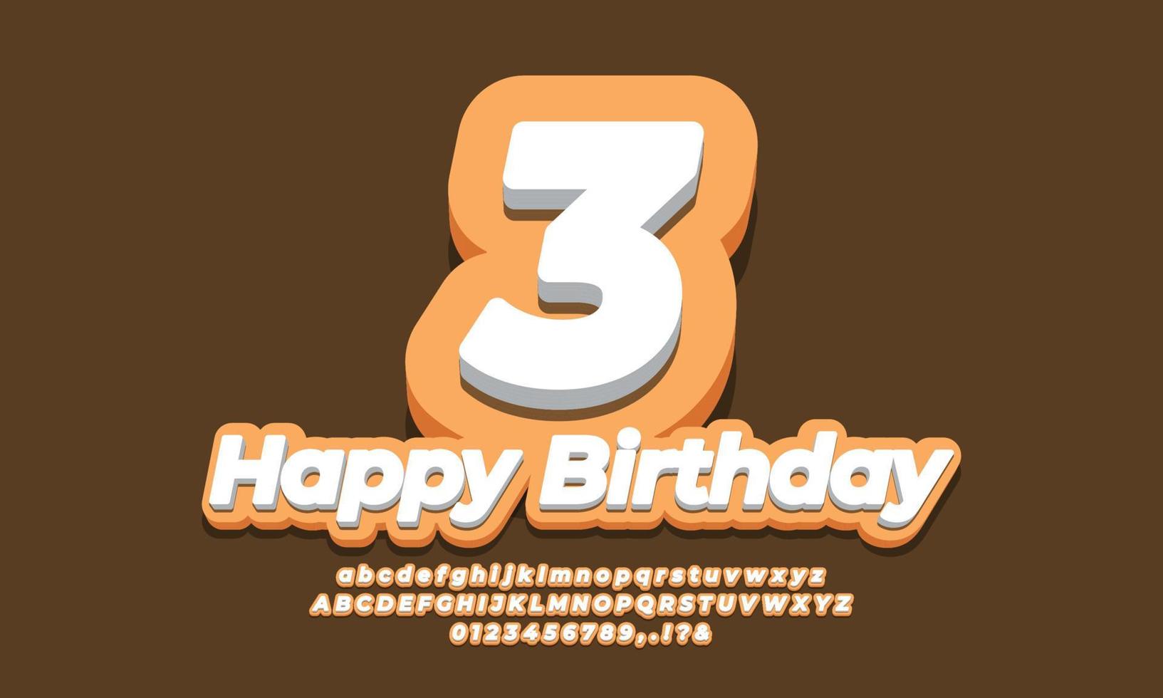 número 3 celebración de tres años fuente de cumpleaños 3d diseño amarillo vector
