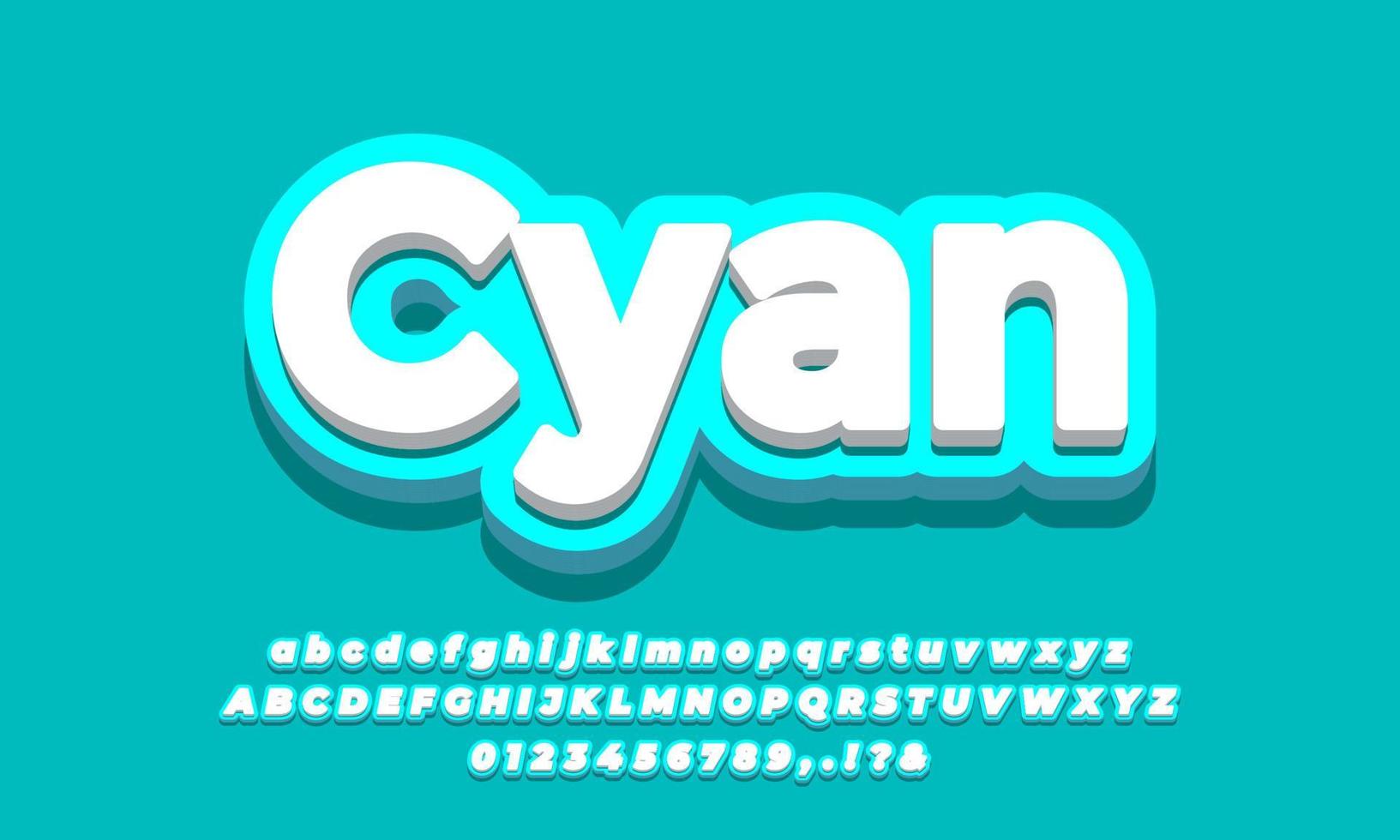 efecto de texto de color 3d de luz cian vector