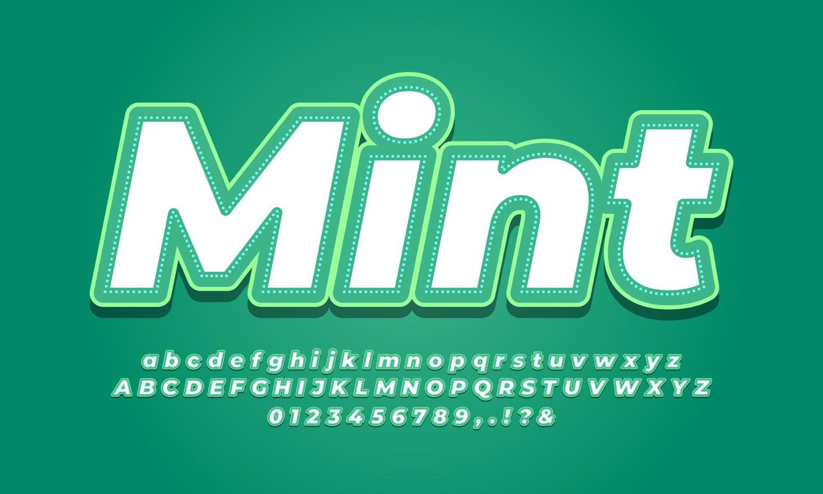 efecto de texto de alfabeto verde menta y blanco o diseño de estilo de efecto de fuente vector