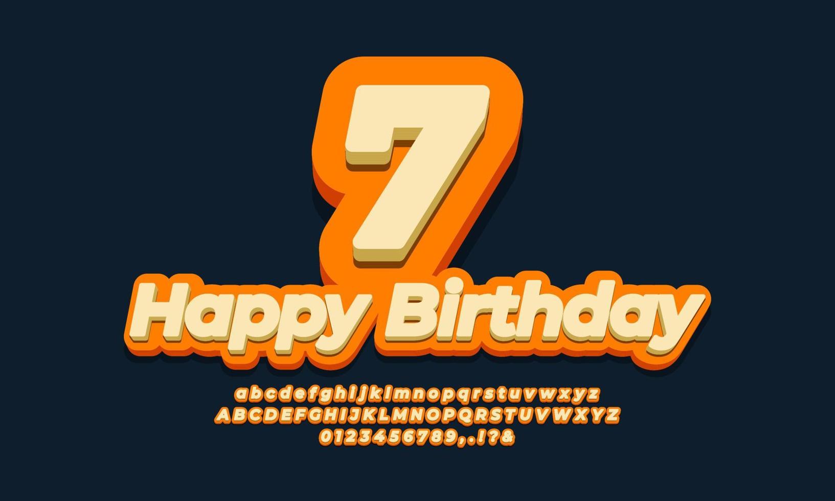 number seven year celebration birthday font 3d orange design vector