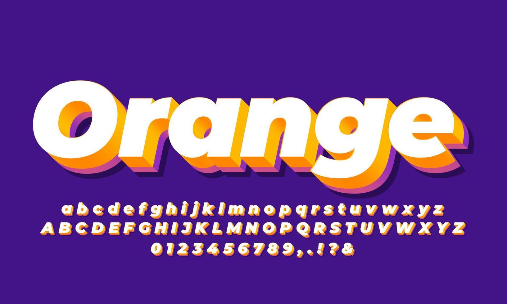 white orange and purple modern 3d alphabet text effect or font effect style design vector