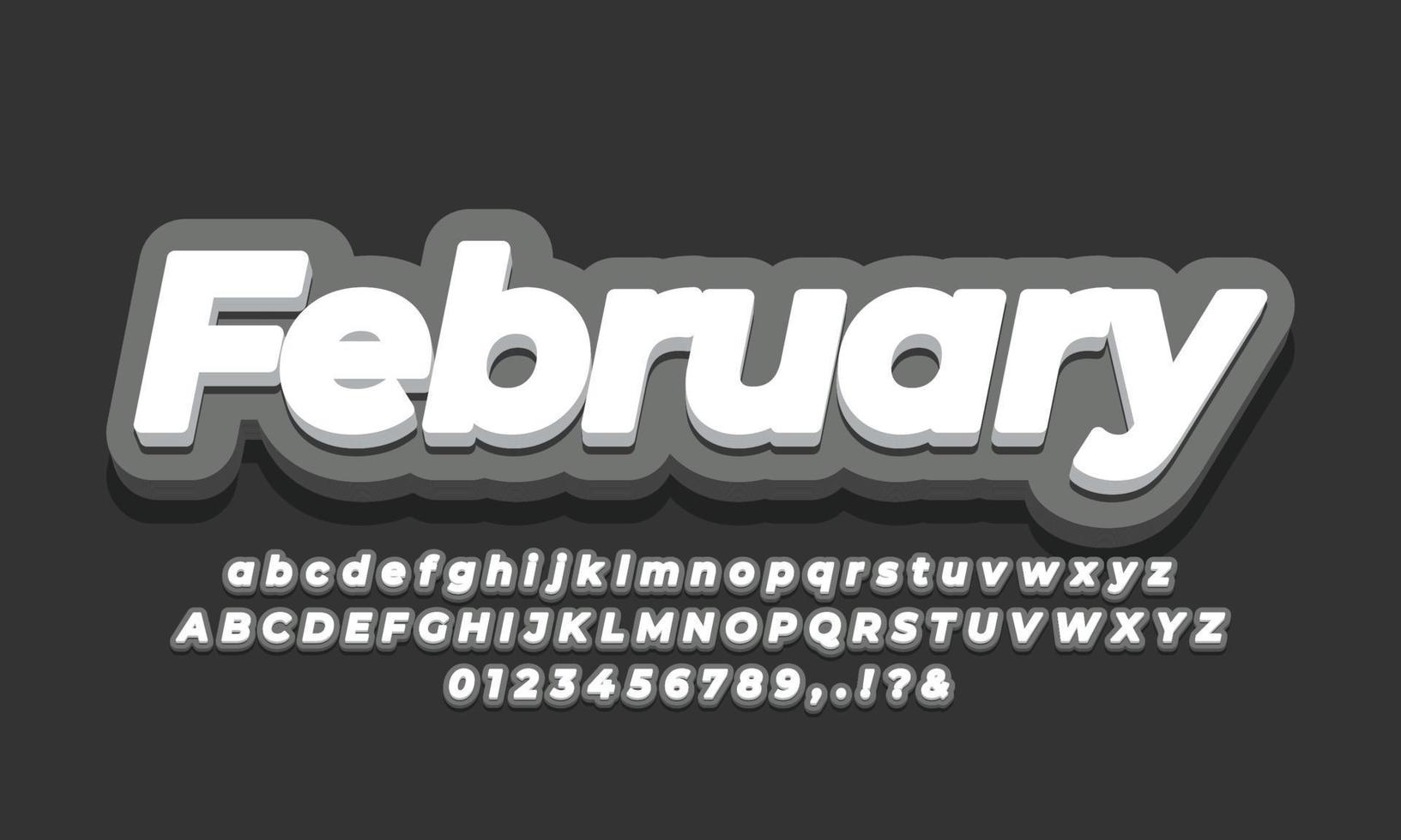 February month text  3d gray design vector