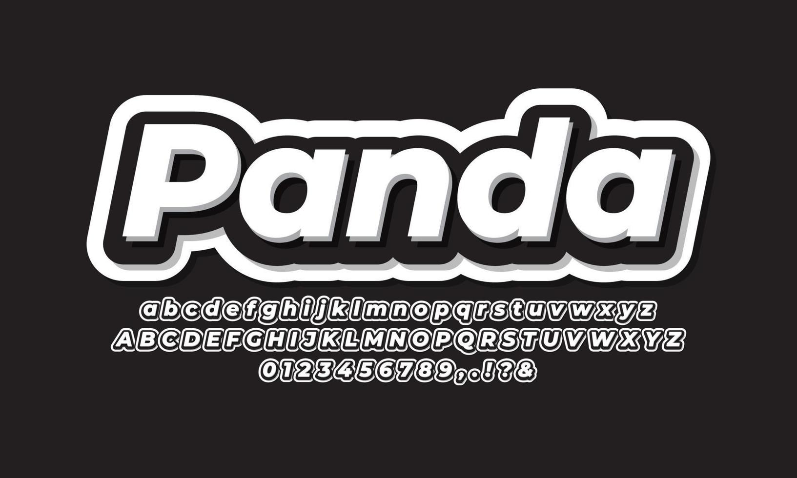 efecto de texto de color panda blanco negro vector