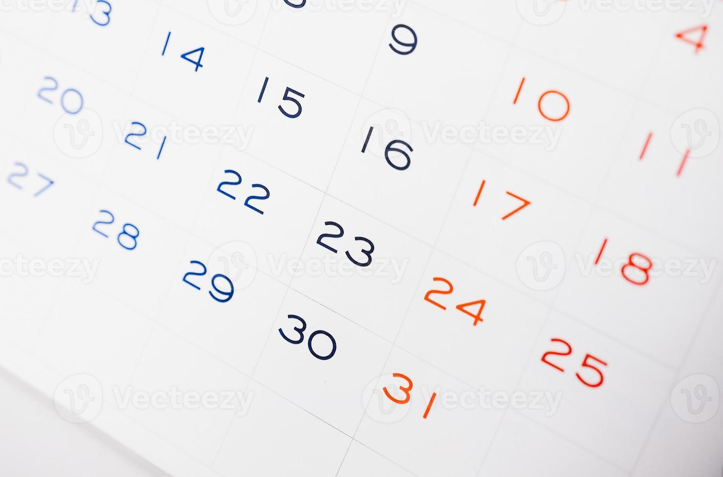 página de calendario con enfoque selectivo foto