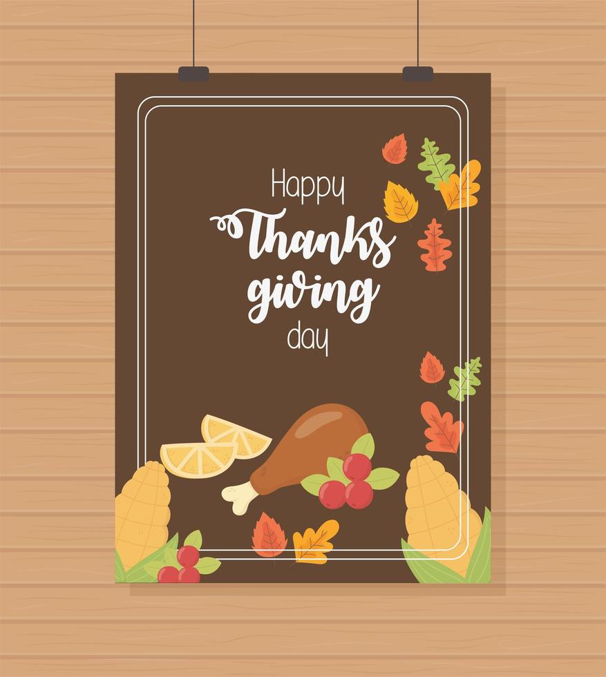 turkey leg lemon folaige brown background happy thanksgiving poster vector