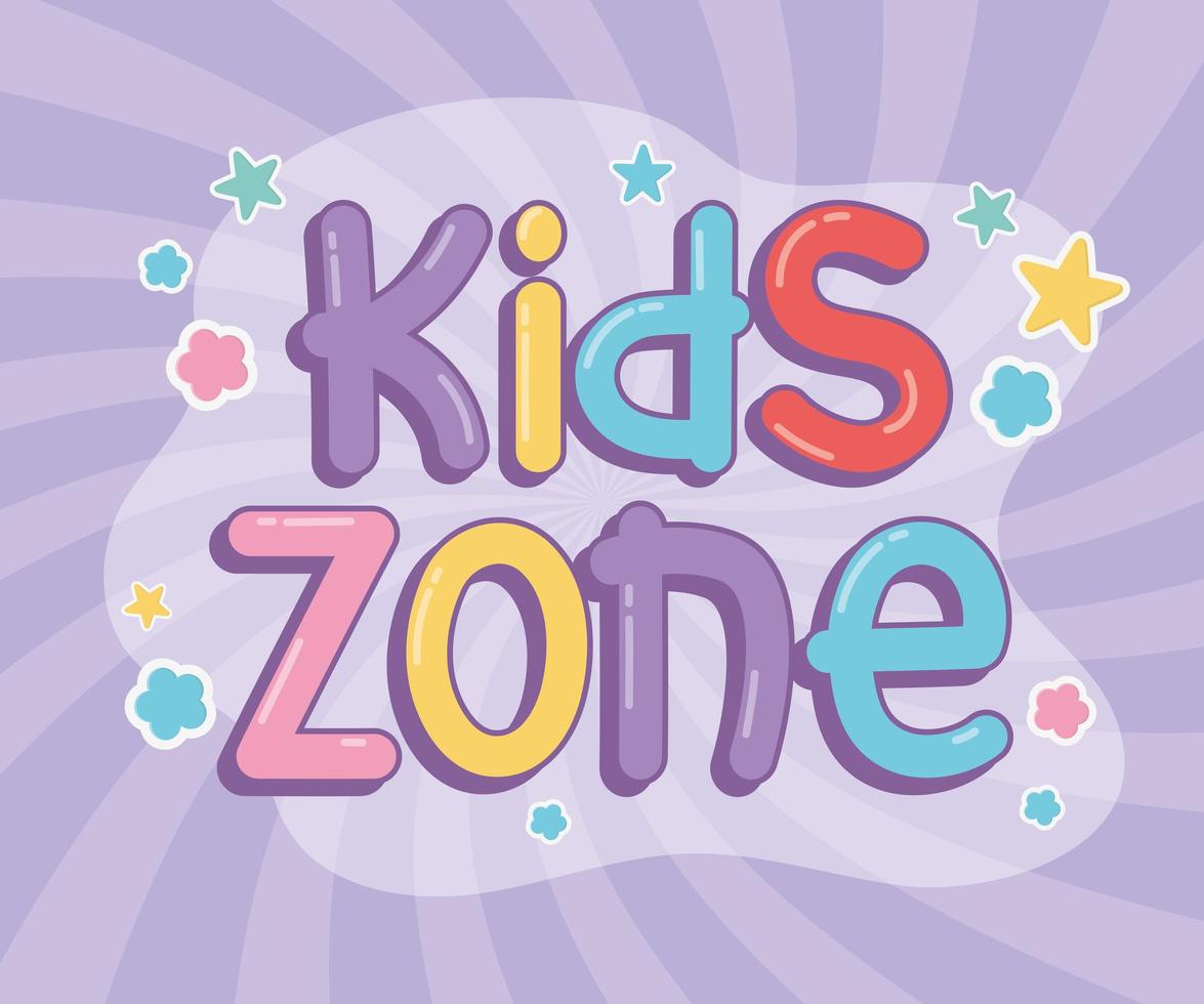 kids area, fun font colored stars sunburst background vector