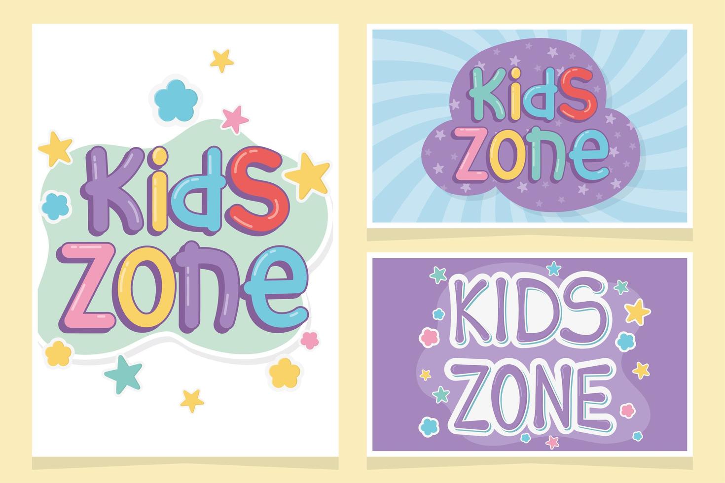 kids zone, colorful inscriptions creative design template vector