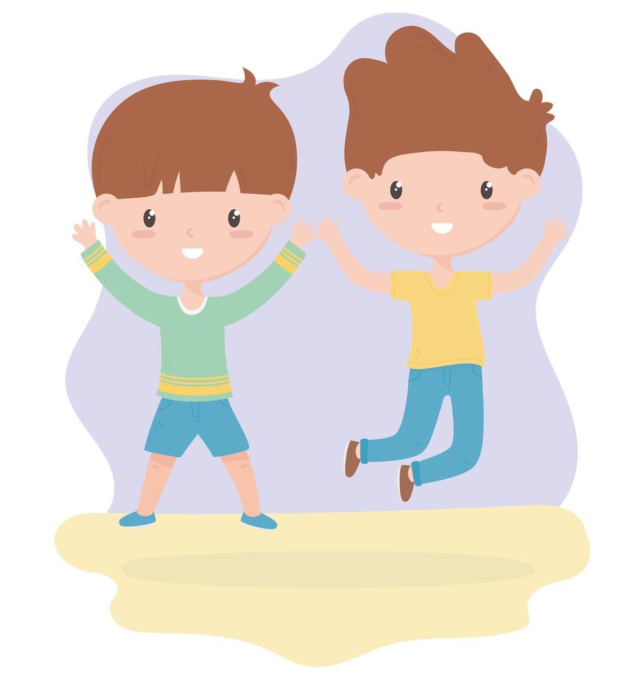 happy childrens day, cute little boys cartoon celebration vector