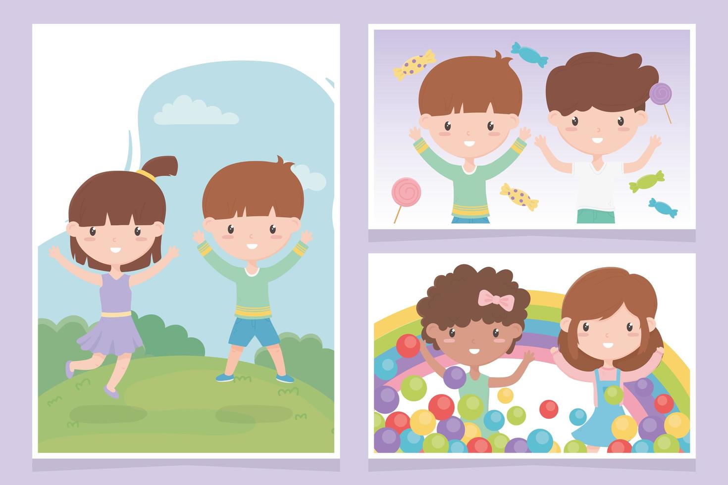 happy childrens day, cute little kids celebration greeting cards vector