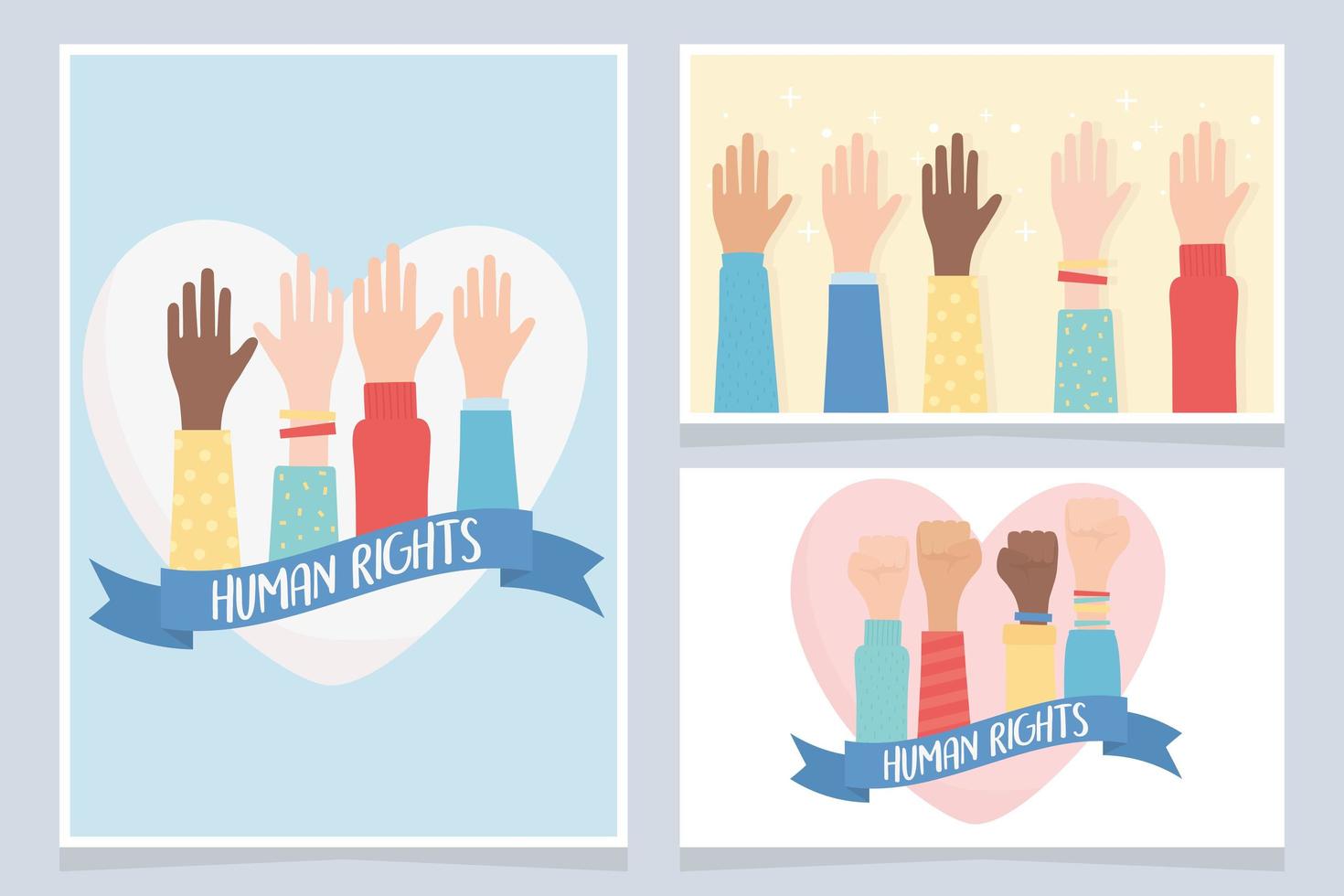 derechos humanos, juntos tarjetas de manos comunitarias vector