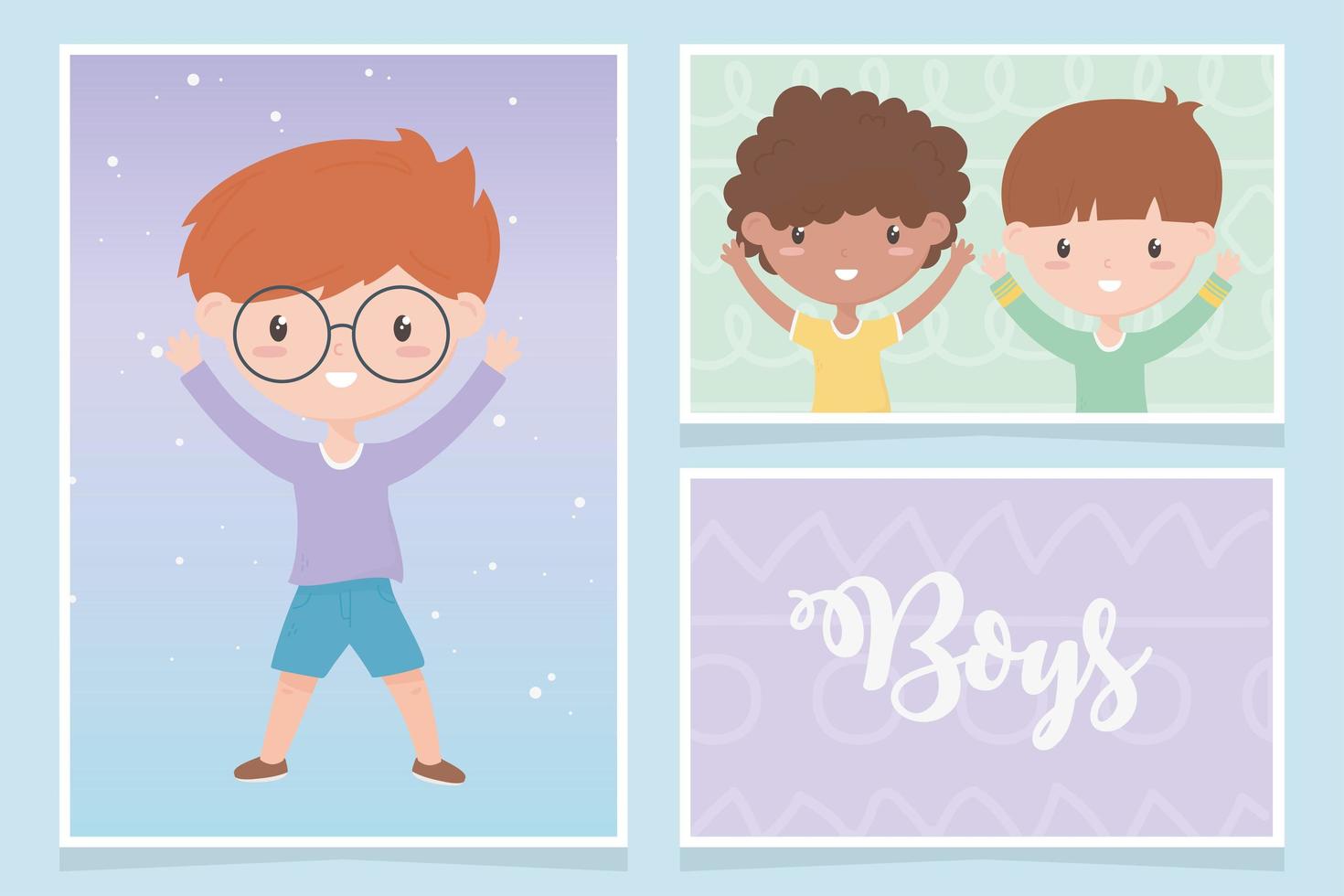 feliz día del niño, lindas tarjetas de dibujos animados de niños pequeños vector