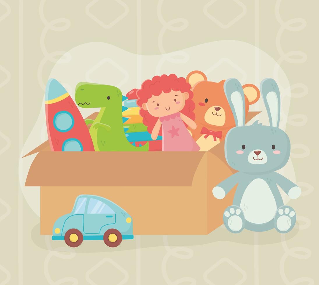 cardboard box filled different toys vector