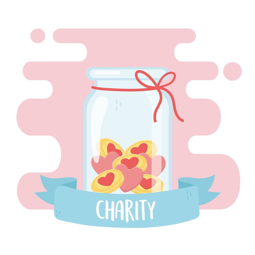 volunteering, help charity jar glass with coins love vector