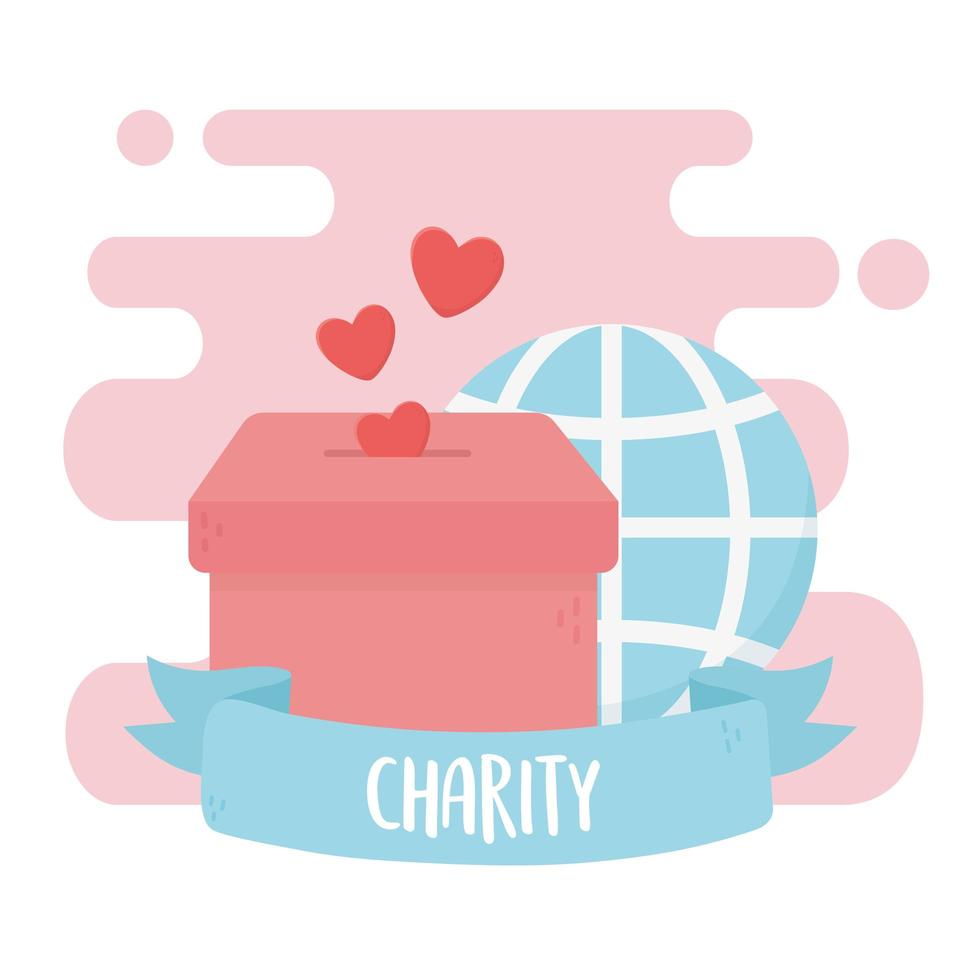 volunteering, help charity falling hearts love in box world vector