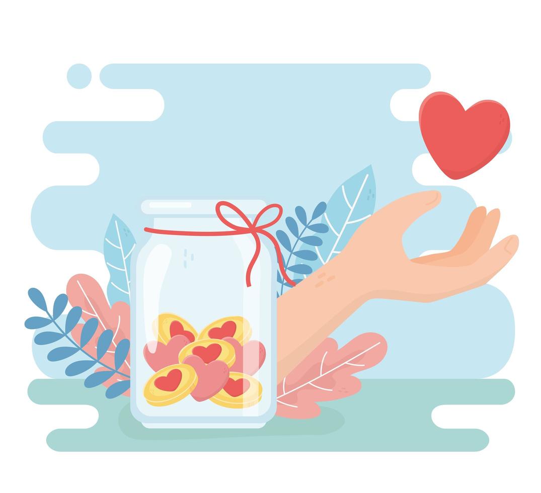 volunteering, help charity donation hand with heart love money vector
