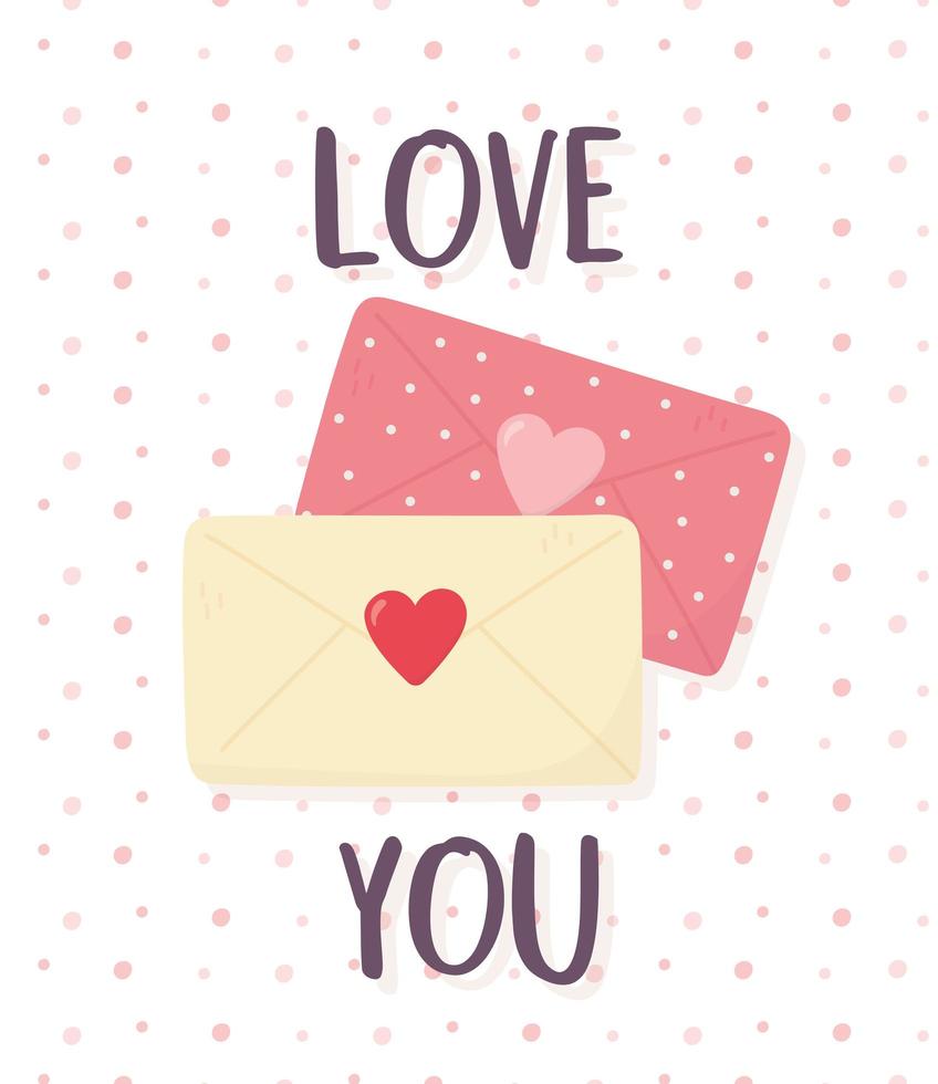 happy valentines day, romantic envelope mails message vector