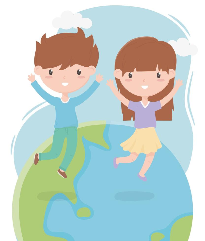 happy childrens day, cute little boy and girl world celebration vector