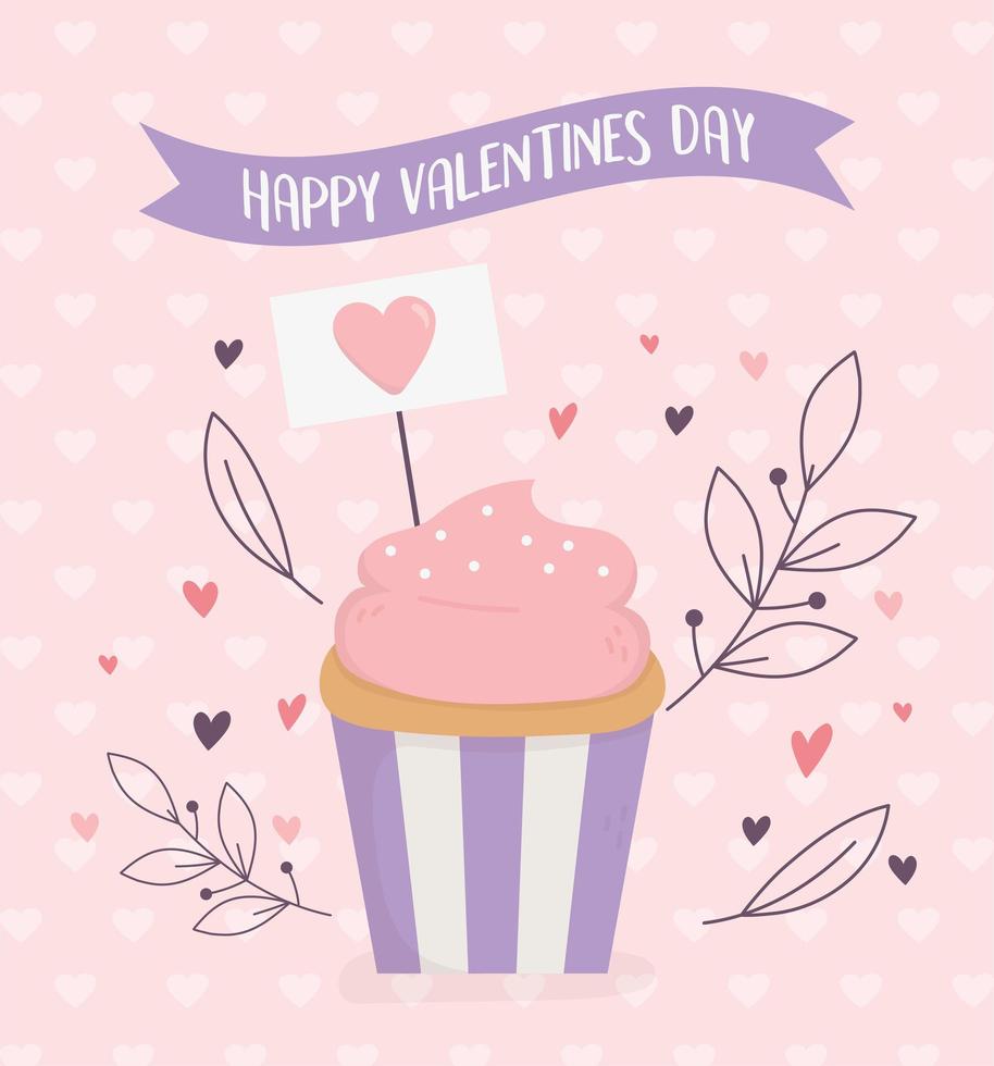 feliz día de san valentín, corazones de cupcake dulce amor fondo vector