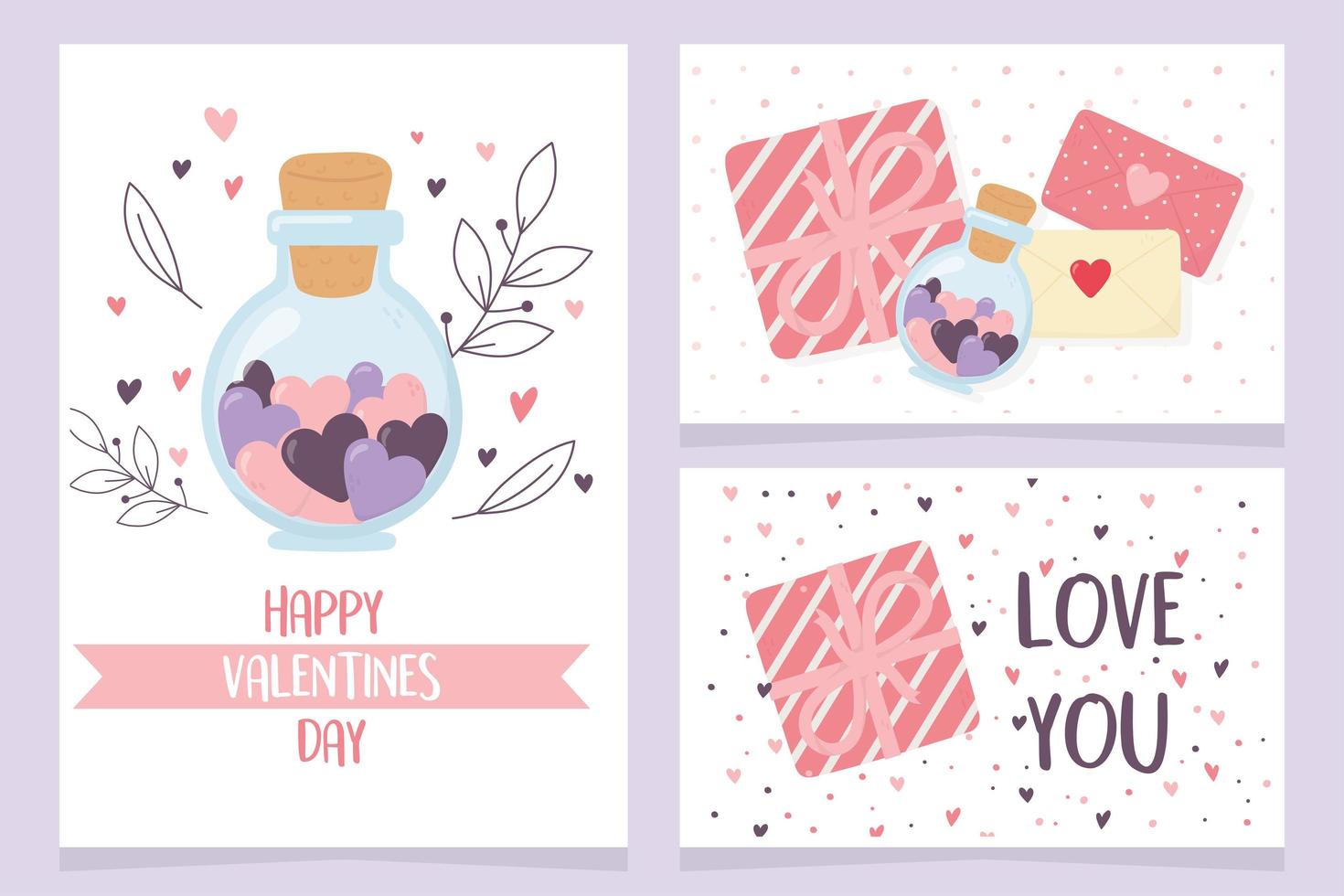 happy valentines day, love hearts romantic gift message cards vector