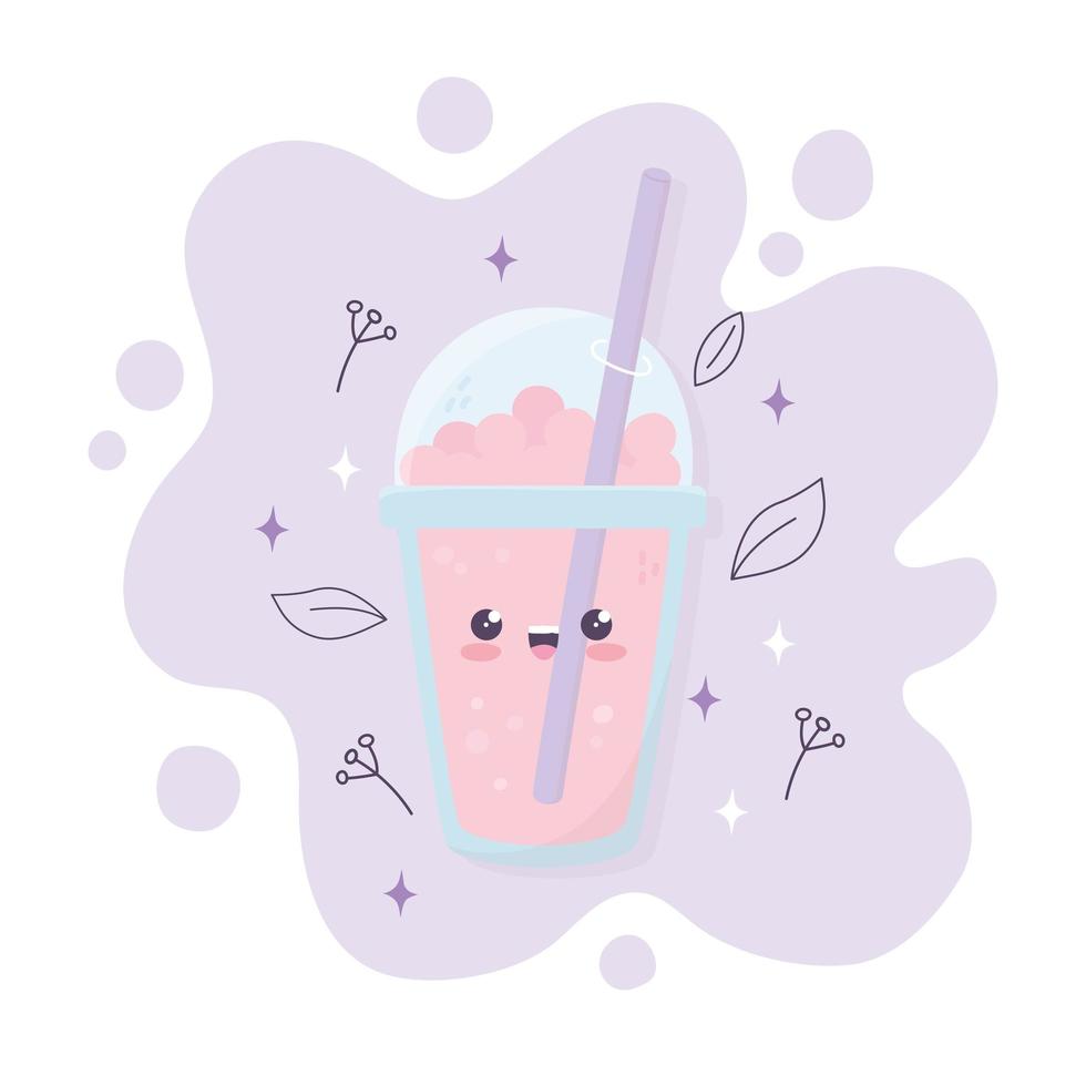 kawaii frappe coffee cup with cap cartoon vector