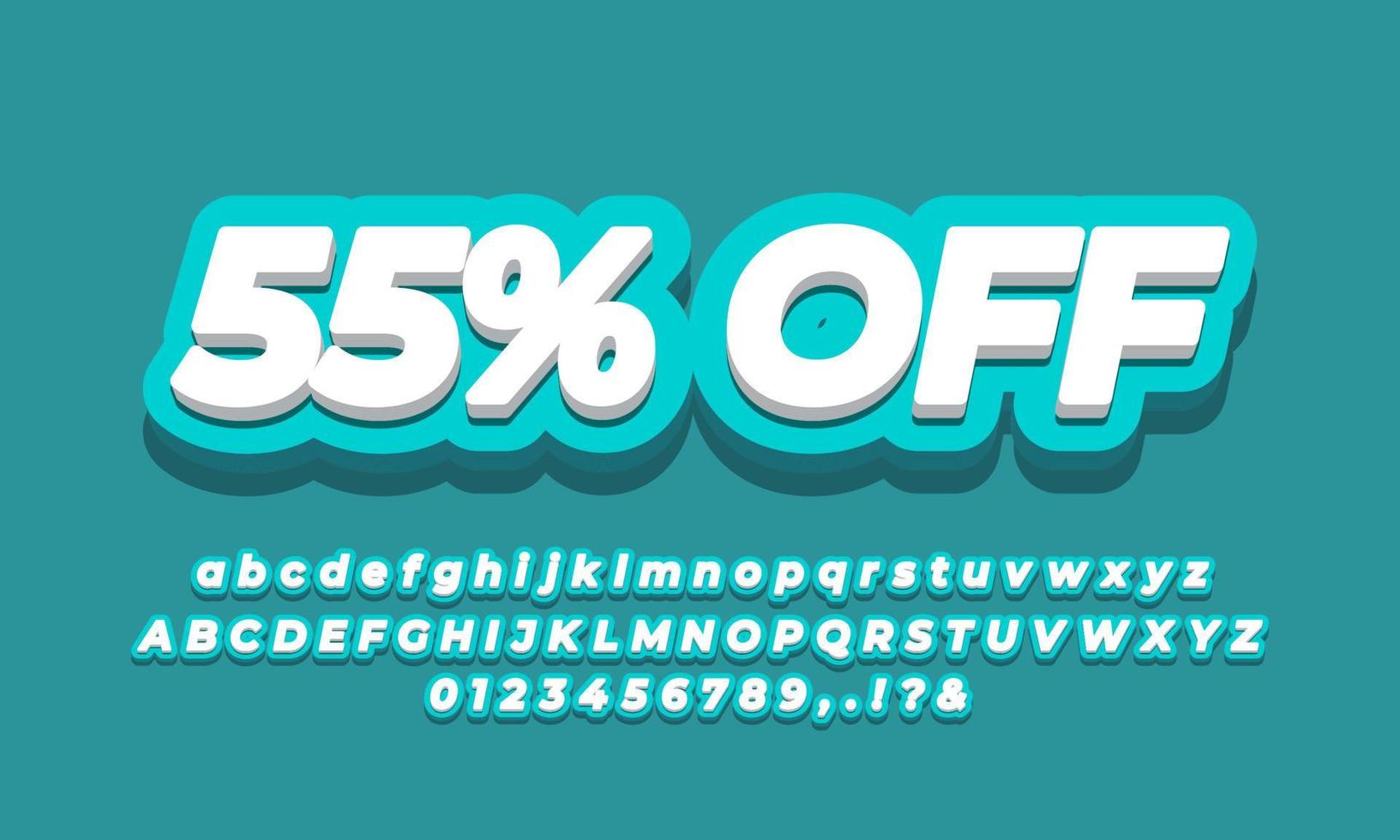 55 percent sale discount promotion text 3d cyan vector