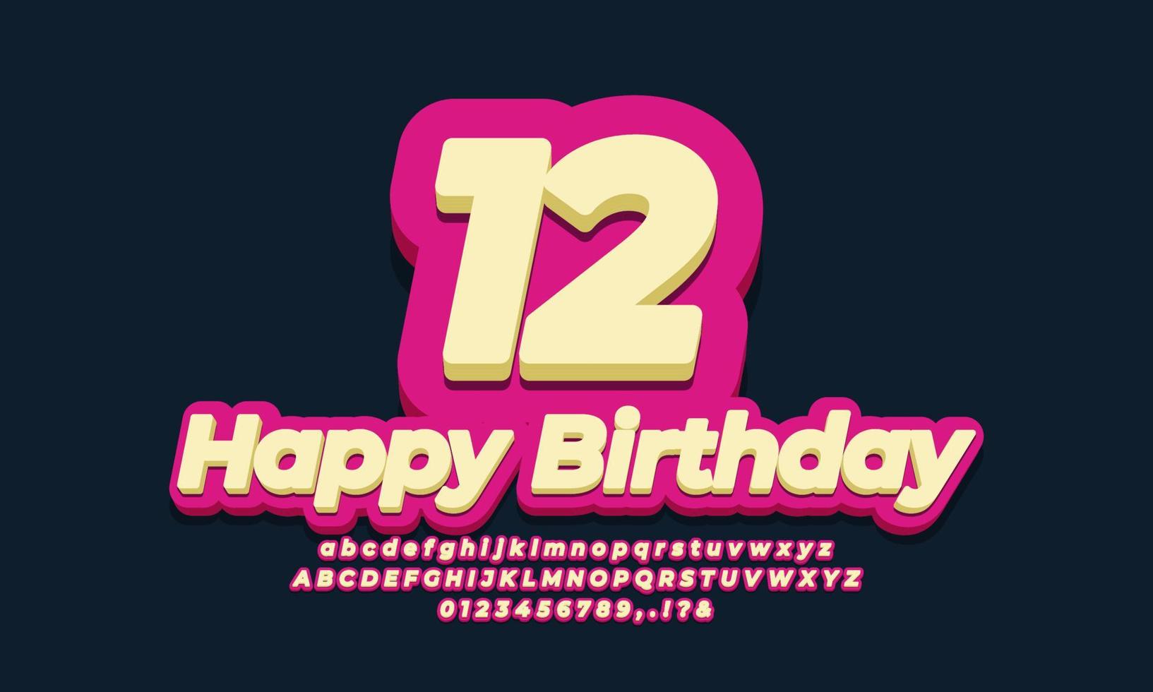 number twelve year celebration birthday font 3d pink design vector