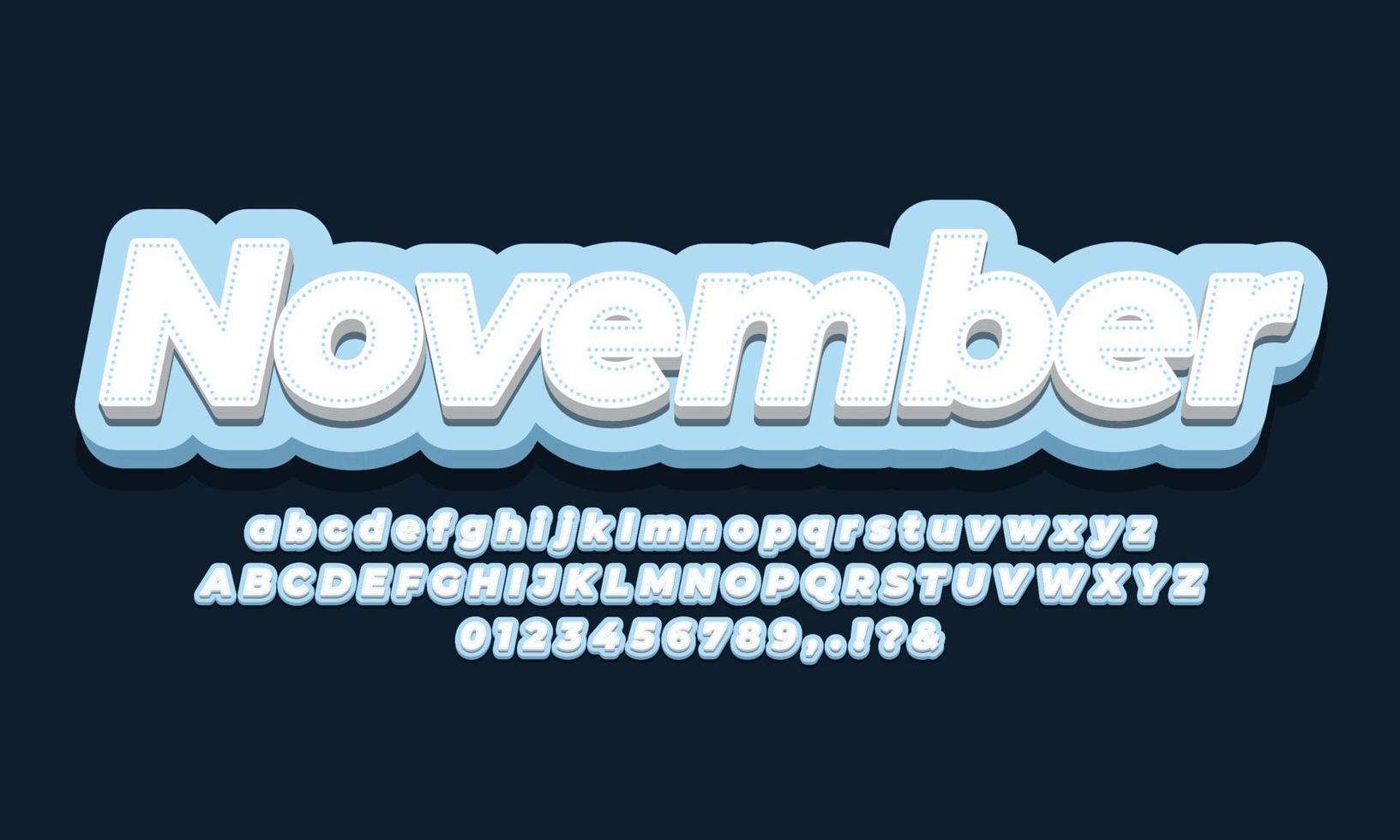 November month  font 3d blue design vector
