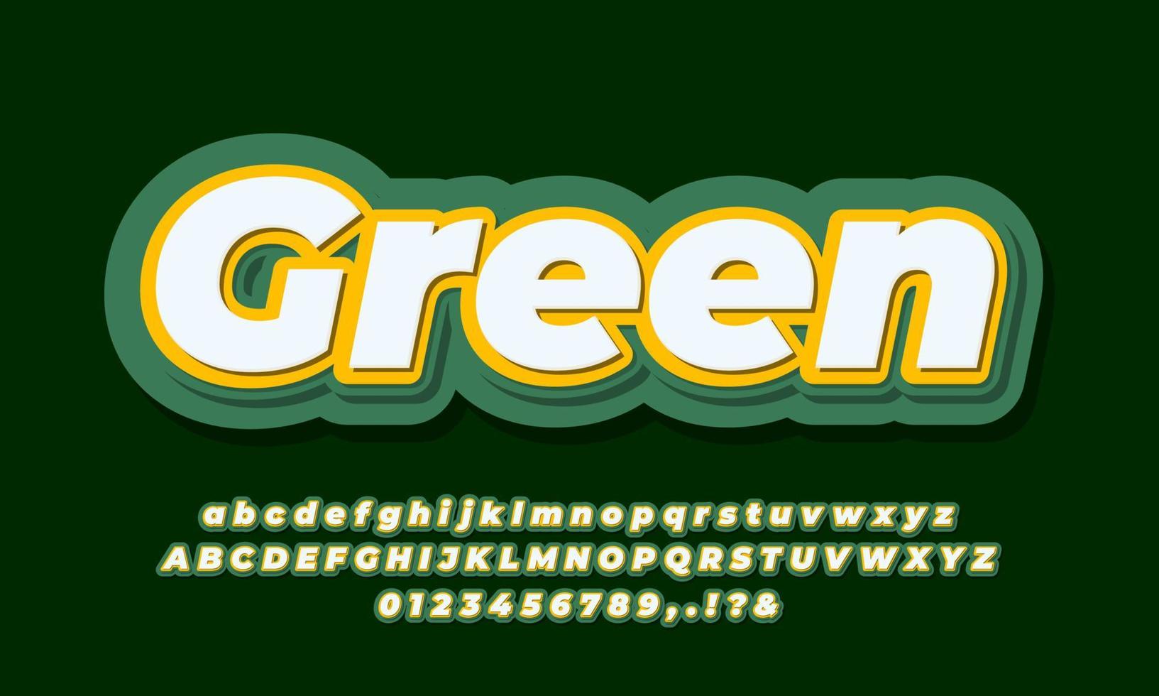 Efecto de texto verde y amarillo 3d o diseño de estilo de efecto de fuente vector