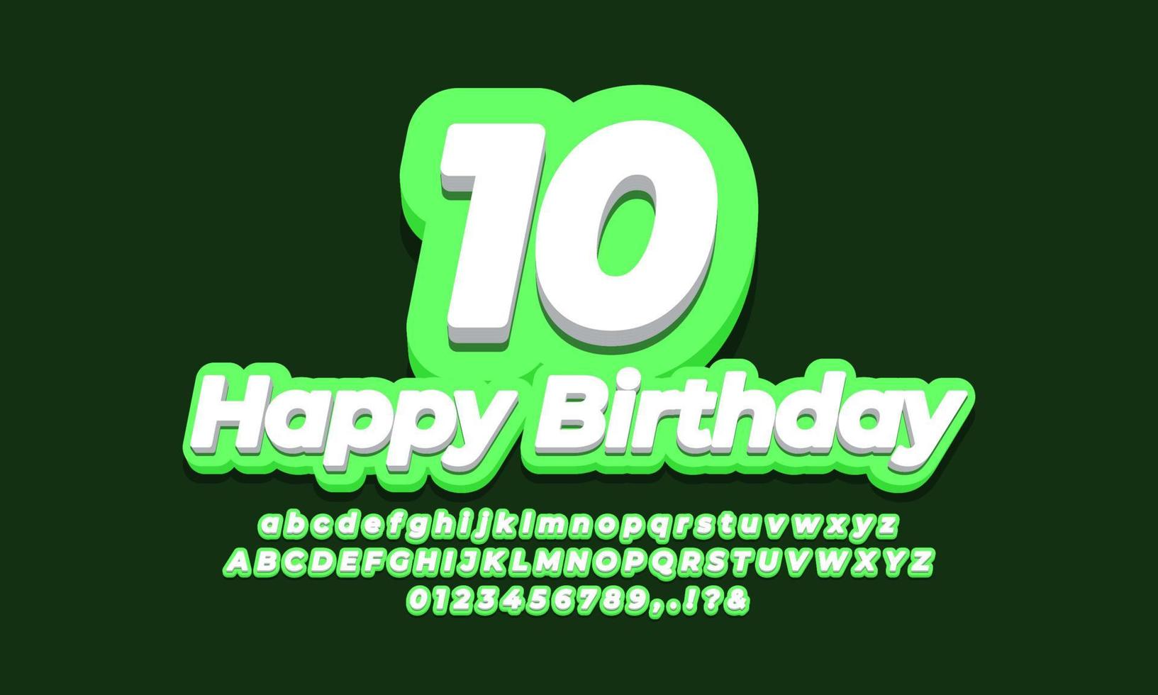 number 10  ten year celebration birthday font 3d green light design vector