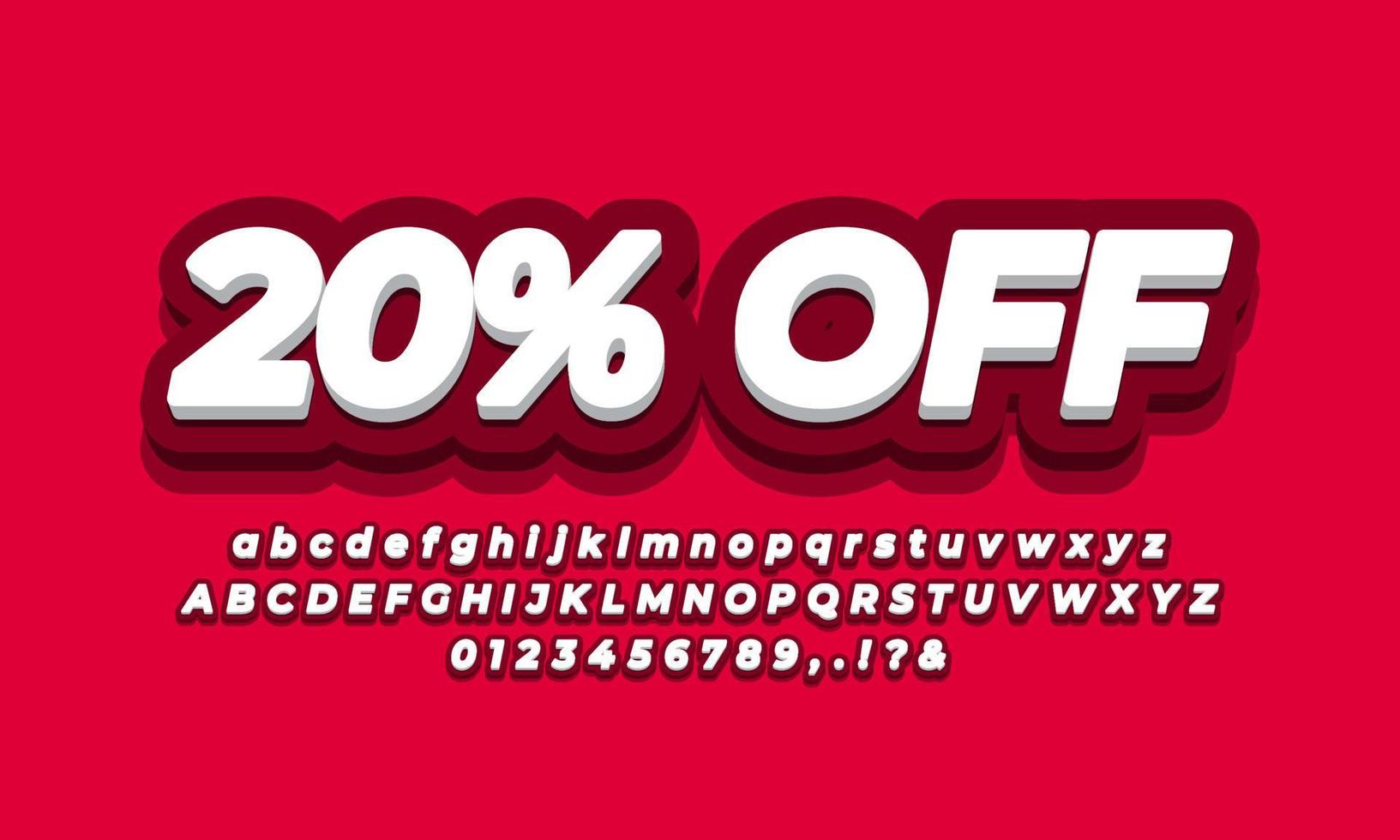 20 percent off twenty percent sale discount promotion text  3d red design vector