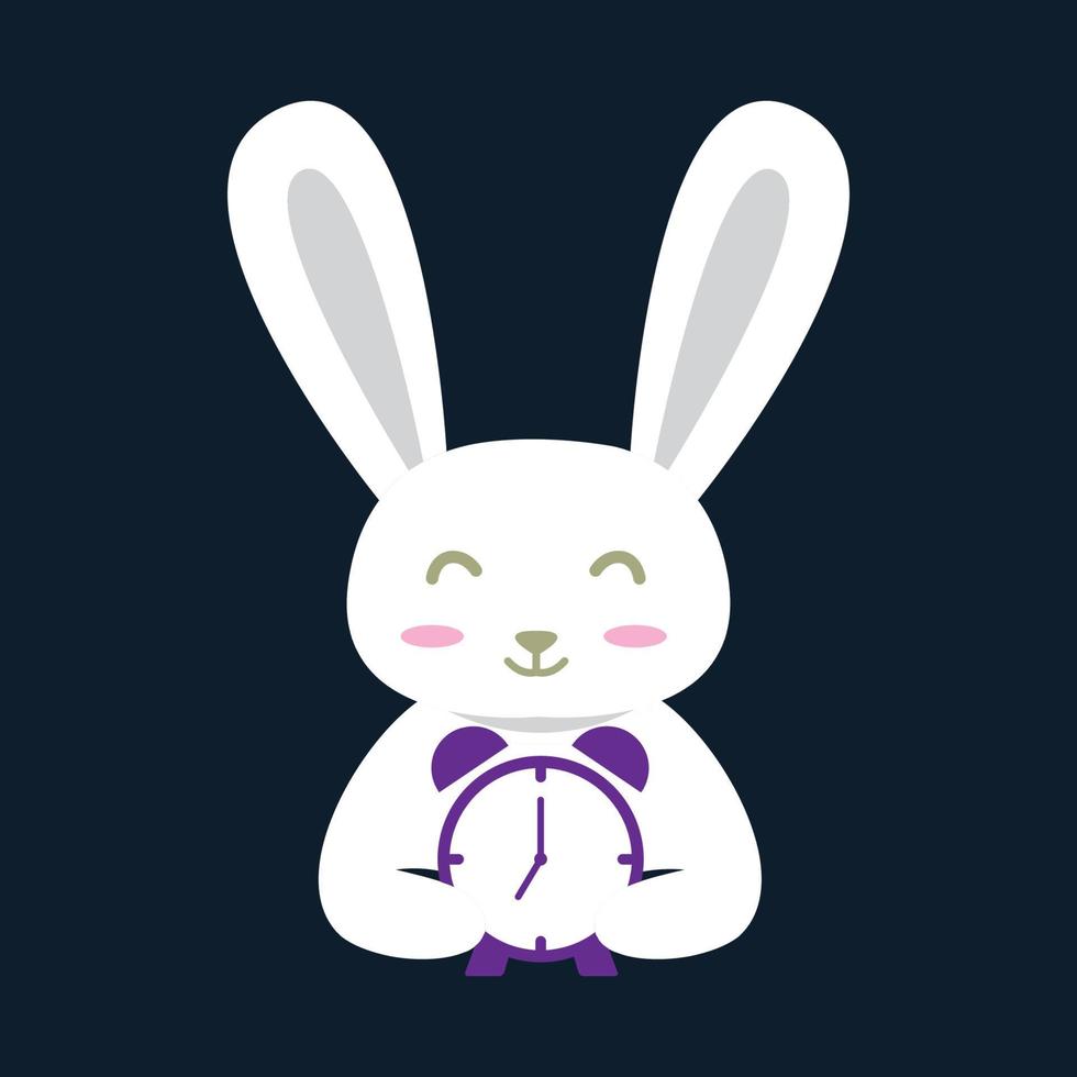 animal pets rabbit with time   logo vector icon design
