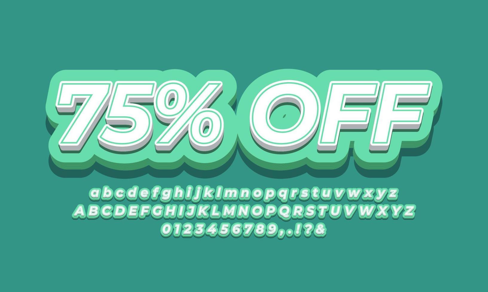 75 percent off sale discount promotion text 3d green blue vector